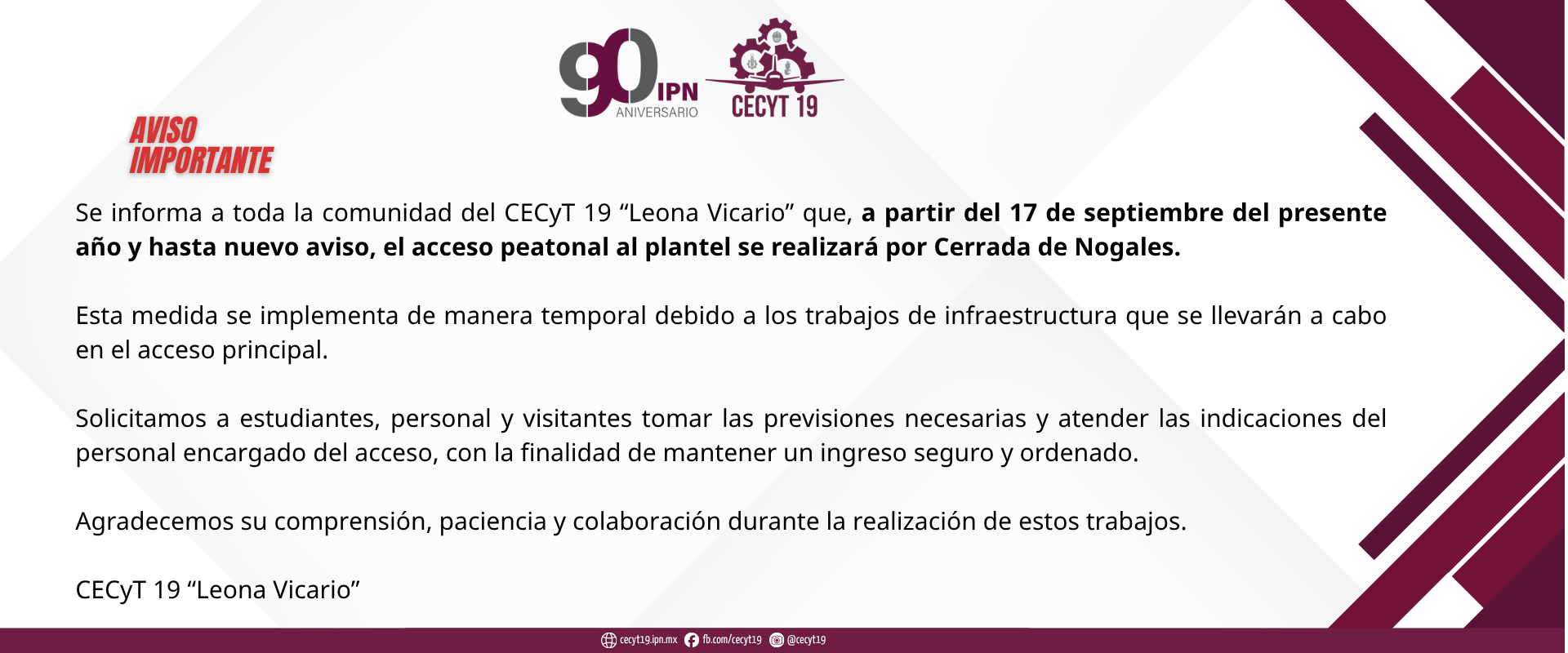 Aviso Importante Acceso Peatonal